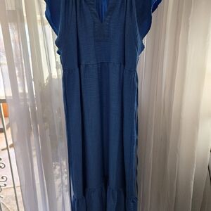 Blue Women's V-Neck Maxi Dress
